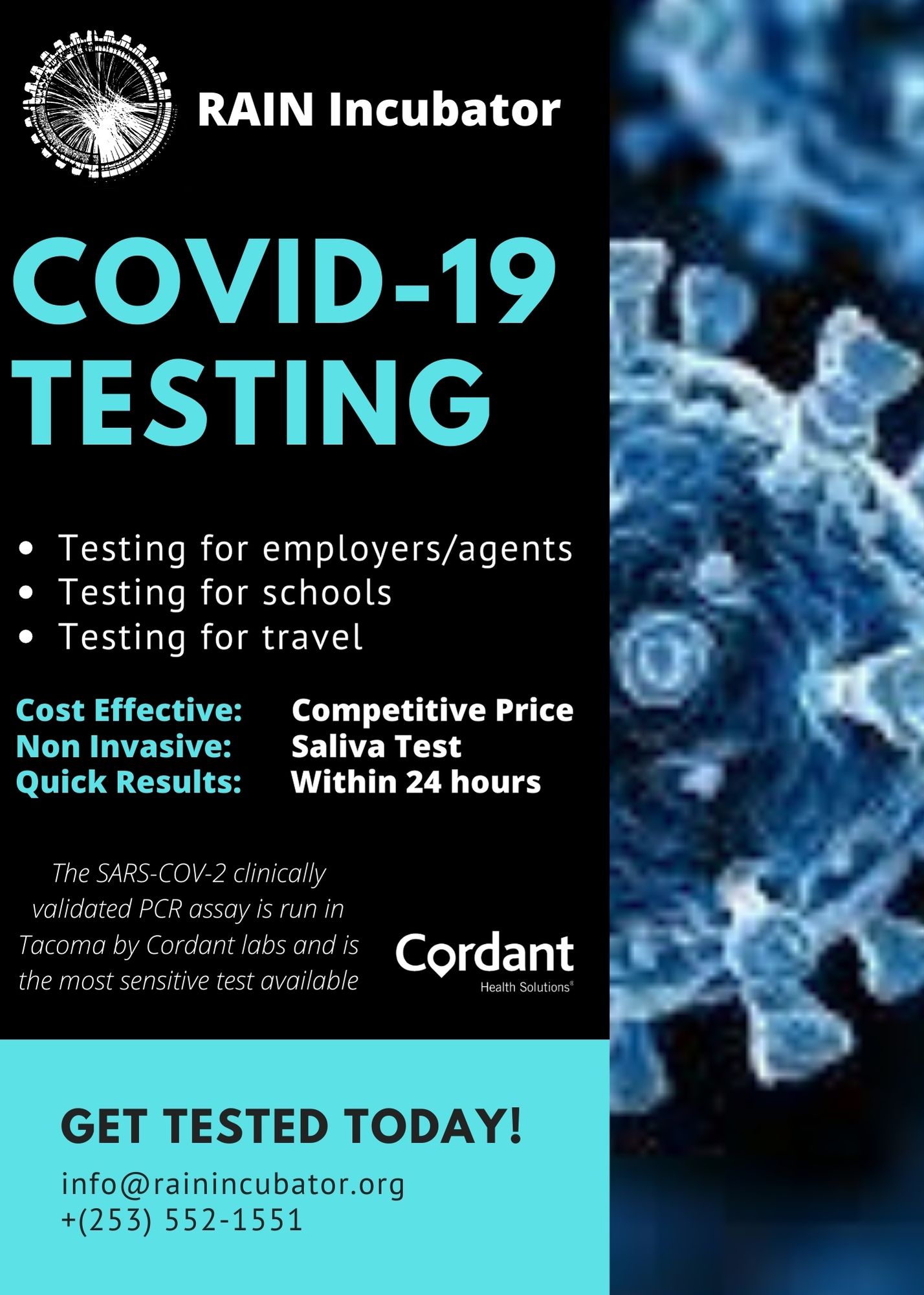 RAIN Incubator and Cordant Labs Testing